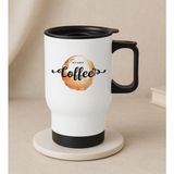 Bk Gift Coffee Tasarımlı Kulplu Beyaz Çelik Bardak Termos Mug 450ML-2, Sevgiliye , Arkadaşa , Eşe