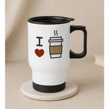 Bk Gift Coffee Tasarımlı Kulplu Beyaz Çelik Bardak Termos Mug 450ML-3, Sevgiliye , Arkadaşa , Eşe