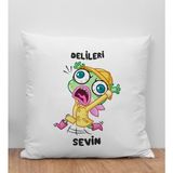 Bk Gift Delileri Sevin Tasarımlı Beyaz Kırlent Yastık, Arkadaşa , Doğum Günü