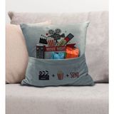 Bk Gift Eğlenceli Tasarımlı Organizer Kumanda ve Atıştırmalık Cepli Gri Kırlent Yastık- 11, Ev Dekoru, - 43 x 43 cm - Renkli