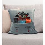 Bk Gift Eğlenceli Tasarımlı Organizer Kumanda ve Atıştırmalık Cepli Gri Kırlent Yastık- 12, Ev Dekoru, - 43 x 43 cm - Renkli