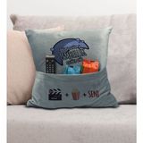 Bk Gift Eğlenceli Tasarımlı Organizer Kumanda ve Atıştırmalık Cepli Gri Kırlent Yastık- 13, Ev Dekoru, - 43 x 43 cm - Renkli