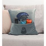 Bk Gift Eğlenceli Tasarımlı Organizer Kumanda ve Atıştırmalık Cepli Gri Kırlent Yastık- 14, Ev Dekoru, - 43 x 43 cm - Renkli