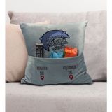 Bk Gift Eğlenceli Tasarımlı Organizer Kumanda ve Atıştırmalık Cepli Gri Kırlent Yastık- 15, Ev Dekoru, - 43 x 43 cm - Renkli