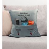 Bk Gift Eğlenceli Tasarımlı Organizer Kumanda ve Atıştırmalık Cepli Gri Kırlent Yastık- 2, Ev Dekoru, - 43 x 43 cm - Renkli