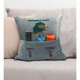 Bk Gift Eğlenceli Tasarımlı Organizer Kumanda ve Atıştırmalık Cepli Gri Kırlent Yastık- 6, Ev Dekoru, - 43 x 43 cm - Renkli