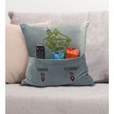 Bk Gift Eğlenceli Tasarımlı Organizer Kumanda ve Atıştırmalık Cepli Gri Kırlent Yastık- 7, Ev Dekoru, - 43 x 43 cm - Renkli