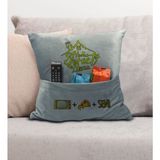 Bk Gift Eğlenceli Tasarımlı Organizer Kumanda ve Atıştırmalık Cepli Gri Kırlent Yastık- 8, Ev Dekoru, - 43 x 43 cm - Renkli