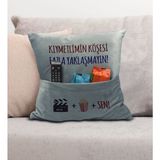 Bk Gift Eğlenceli Tasarımlı Organizer Kumanda ve Atıştırmalık Cepli Gri Kırlent Yastık- 9, Ev Dekoru, - 43 x 43 cm - Renkli