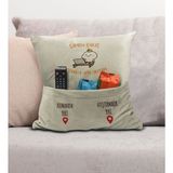 Bk Gift Eğlenceli Tasarımlı Organizer Kumanda ve Atıştırmalık Cepli Krem Kırlent Yastık- 1, Ev Dekoru, - 43 x 43 cm - Renkli