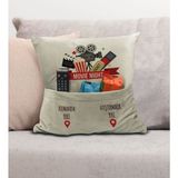 Bk Gift Eğlenceli Tasarımlı Organizer Kumanda ve Atıştırmalık Cepli Krem Kırlent Yastık- 12, Ev Dekoru, - 43 x 43 cm - Renkli
