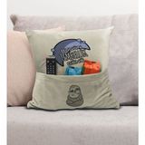 Bk Gift Eğlenceli Tasarımlı Organizer Kumanda ve Atıştırmalık Cepli Krem Kırlent Yastık- 14, Ev Dekoru, - 43 x 43 cm - Renkli