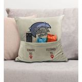 Bk Gift Eğlenceli Tasarımlı Organizer Kumanda ve Atıştırmalık Cepli Krem Kırlent Yastık- 15, Ev Dekoru, - 43 x 43 cm - Renkli