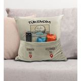 Bk Gift Eğlenceli Tasarımlı Organizer Kumanda ve Atıştırmalık Cepli Krem Kırlent Yastık- 3, Ev Dekoru, - 43 x 43 cm - Renkli