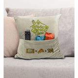 Bk Gift Eğlenceli Tasarımlı Organizer Kumanda ve Atıştırmalık Cepli Krem Kırlent Yastık- 7, Ev Dekoru, - 43 x 43 cm - Renkli