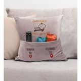 Bk Gift Eğlenceli Tasarımlı Organizer Kumanda ve Atıştırmalık Cepli Pembe Kırlent Yastık- 1, Ev Dekoru, - 43 x 43 cm - Renkli