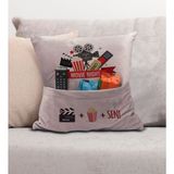 Bk Gift Eğlenceli Tasarımlı Organizer Kumanda ve Atıştırmalık Cepli Pembe Kırlent Yastık- 11, Ev Dekoru, - 43 x 43 cm - Renkli