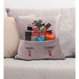 Bk Gift Eğlenceli Tasarımlı Organizer Kumanda ve Atıştırmalık Cepli Pembe Kırlent Yastık- 12, Ev Dekoru, - 43 x 43 cm - Renkli