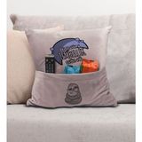 Bk Gift Eğlenceli Tasarımlı Organizer Kumanda ve Atıştırmalık Cepli Pembe Kırlent Yastık- 14, Ev Dekoru, - 43 x 43 cm - Renkli