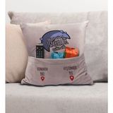 Bk Gift Eğlenceli Tasarımlı Organizer Kumanda ve Atıştırmalık Cepli Pembe Kırlent Yastık- 15, Ev Dekoru, - 43 x 43 cm - Renkli
