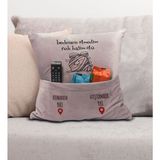 Bk Gift Eğlenceli Tasarımlı Organizer Kumanda ve Atıştırmalık Cepli Pembe Kırlent Yastık- 4, Ev Dekoru, - 43 x 43 cm - Renkli