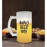 BK Gift Happy Beer Day Tasarımlı Buzlu Cam Bira Bardağı 50cl-1