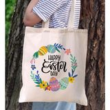 Bk Gift Happy Easter Tasarımlı Kanvas Bez Çanta, Baskılı Omuz Çantası, Alışveriş Çantası, Plaj Çantası, Arkadaşa Hediye-1