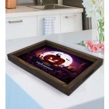 BK Gift Happy Halloween Tasarımlı Doğal Ahşap Tepsi-4