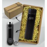 Bk Gift Hediye Kutulu Kişiye Özel Isimli Dijital Sıcaklık Göstergeli Süzgeçli Siyah Çelik Termos 450ML, Arkadaşa Hediye