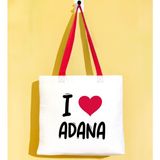 Bk Gift I Love Adana Kırmızı Renkli Kulp Gabardin Bez Çanta 40X35CM, Baskılı Omuz Çantası, Alışveriş Çantası, Plaj Çantası - 40 x 35 cm