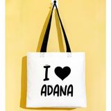 Bk Gift I Love Adana Siyah Renkli Kulp Gabardin Bez Çanta 40X35CM, Baskılı Omuz Çantası, Alışveriş Çantası, Plaj Çantası - 40 x 35 cm