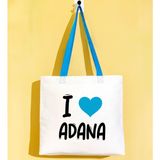 Bk Gift I Love Adana Turkuaz Renkli Kulp Gabardin Bez Çanta 40X35CM, Baskılı Omuz Çantası, Alışveriş Çantası, Plaj Çantası - 40 x 35 cm