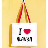 Bk Gift I Love Alanya Kırmızı Renkli Kulp Gabardin Bez Çanta 40X35CM, Baskılı Omuz Çantası, Alışveriş Çantası, Plaj Çantası - 40 x 35 cm