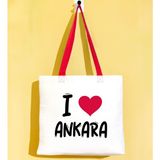 Bk Gift I Love Ankara Kırmızı Renkli Kulp Gabardin Bez Çanta 40X35CM, Baskılı Omuz Çantası, Alışveriş Çantası, Plaj Çantası - 40 x 35 cm