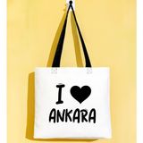 Bk Gift I Love Ankara Siyah Renkli Kulp Gabardin Bez Çanta 40X35CM, Baskılı Omuz Çantası, Alışveriş Çantası, Plaj Çantası - 40 x 35 cm