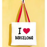 Bk Gift I Love Barcelona Kırmızı Renkli Kulp Gabardin Bez Çanta 40X35CM, Baskılı Omuz Çantası, Alışveriş Çantası, Plaj Çantası - 40 x 35 cm
