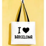 Bk Gift I Love Barcelona Siyah Renkli Kulp Gabardin Bez Çanta 40X35CM, Baskılı Omuz Çantası, Alışveriş Çantası, Plaj Çantası - 40 x 35 cm