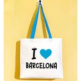 Bk Gift I Love Barcelona Turkuaz Renkli Kulp Gabardin Bez Çanta 40X35CM, Baskılı Omuz Çantası, Alışveriş Çantası, Plaj Çantası - 40 x 35 cm