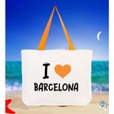 Bk Gift I Love Barcelona Turuncu Renkli Kulp Kanvas Plaj Çantası 48X40M, Baskılı Omuz Çantası, Alışveriş Çantası - 48 x 40 m