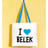 Bk Gift I Love Belek Turkuaz Renkli Kulp Gabardin Bez Çanta 40X35CM, Baskılı Omuz Çantası, Alışveriş Çantası, Plaj Çantası - 40 x 35 cm