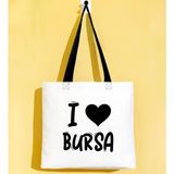 Bk Gift I Love Bursa Siyah Renkli Kulp Gabardin Bez Çanta 40X35CM, Baskılı Omuz Çantası, Alışveriş Çantası, Plaj Çantası - 40 x 35 cm