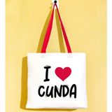 Bk Gift I Love Cunda Kırmızı Renkli Kulp Gabardin Bez Çanta 40X35CM, Baskılı Omuz Çantası, Alışveriş Çantası, Plaj Çantası - 40 x 35 cm