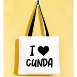 Bk Gift I Love Cunda Siyah Renkli Kulp Gabardin Bez Çanta 40X35CM, Baskılı Omuz Çantası, Alışveriş Çantası, Plaj Çantası - 40 x 35 cm