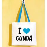 Bk Gift I Love Cunda Turkuaz Renkli Kulp Gabardin Bez Çanta 40X35CM, Baskılı Omuz Çantası, Alışveriş Çantası, Plaj Çantası - 40 x 35 cm