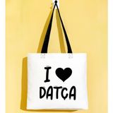 Bk Gift I Love Datça Siyah Renkli Kulp Gabardin Bez Çanta 40X35CM, Baskılı Omuz Çantası, Alışveriş Çantası, Plaj Çantası - 40 x 35 cm