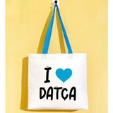 Bk Gift I Love Datça Turkuaz Renkli Kulp Gabardin Bez Çanta 40X35CM, Baskılı Omuz Çantası, Alışveriş Çantası, Plaj Çantası - 40 x 35 cm