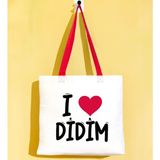 Bk Gift I Love Didim Kırmızı Renkli Kulp Gabardin Bez Çanta 40X35CM, Baskılı Omuz Çantası, Alışveriş Çantası, Plaj Çantası - 40 x 35 cm