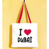 Bk Gift I Love Dubai Kırmızı Renkli Kulp Gabardin Bez Çanta 40X35CM, Baskılı Omuz Çantası, Alışveriş Çantası, Plaj Çantası - 40 x 35 cm