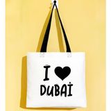 Bk Gift I Love Dubai Siyah Renkli Kulp Gabardin Bez Çanta 40X35CM, Baskılı Omuz Çantası, Alışveriş Çantası, Plaj Çantası - 40 x 35 cm