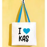 Bk Gift I Love Kaş Turkuaz Renkli Kulp Gabardin Bez Çanta 40X35CM, Baskılı Omuz Çantası, Alışveriş Çantası, Plaj Çantası - 40 x 35 cm
